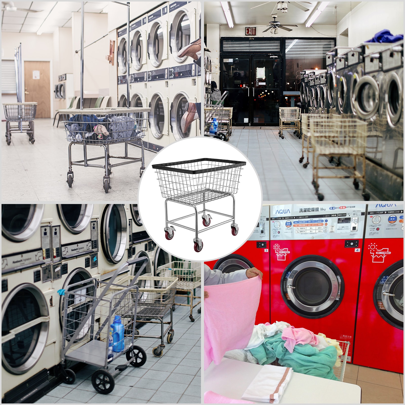 Wire Laundry Cart With Wheels Commercial Steel Chrome Trolley_voghion.com
